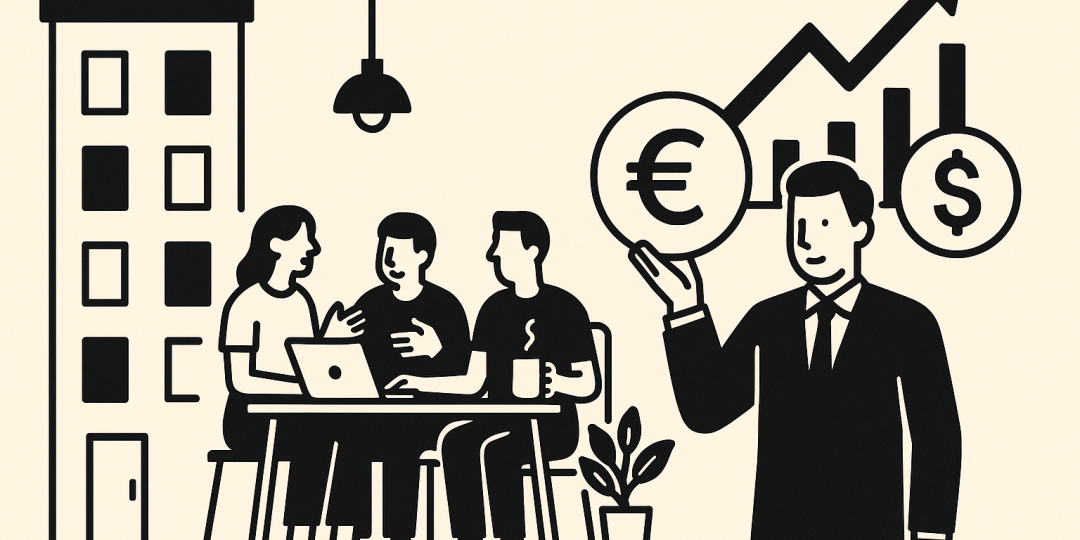 Illustration d'un immeuble moderne dédié au coliving avec espaces partagés