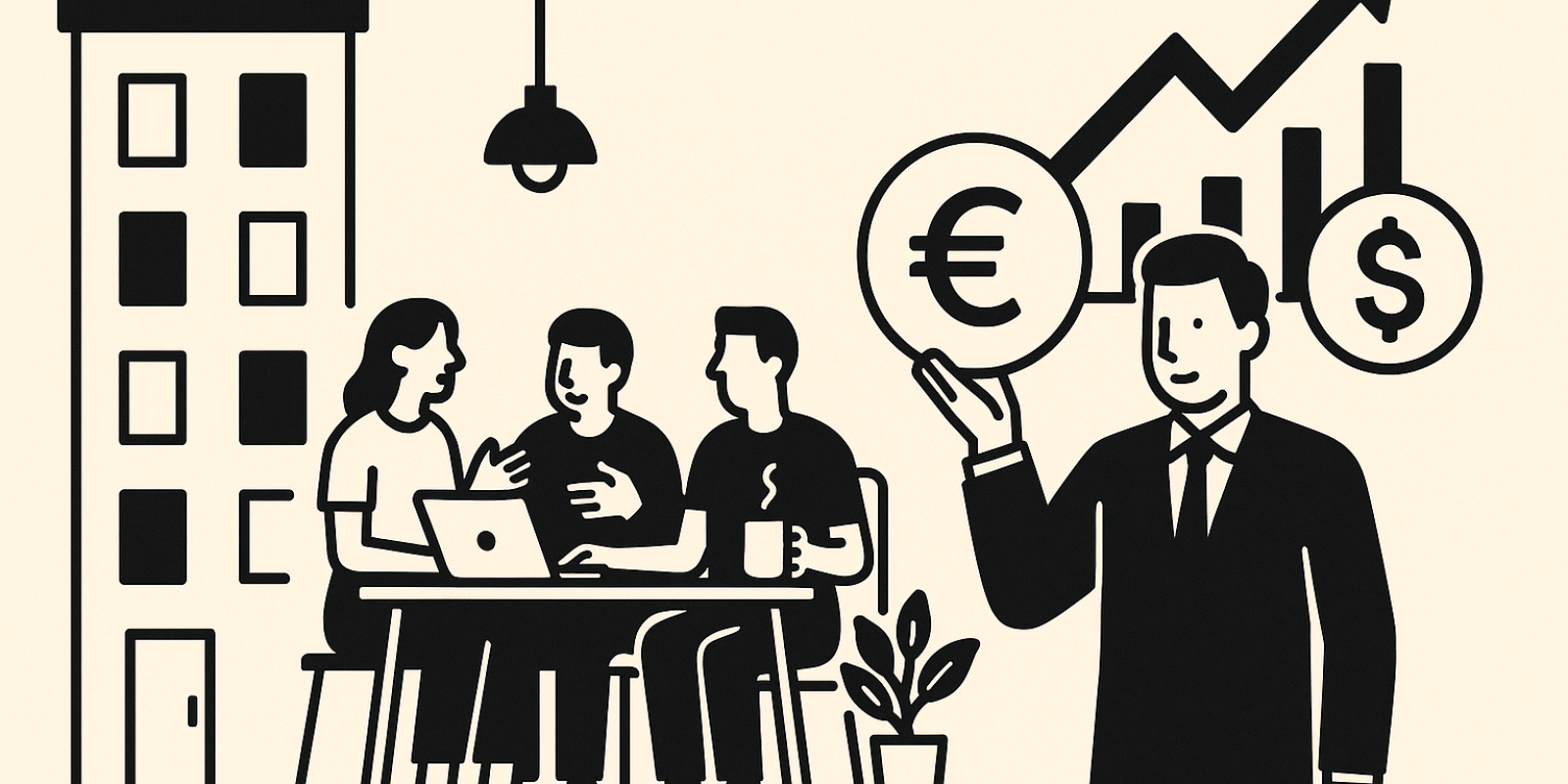 Illustration d'un immeuble moderne dédié au coliving avec espaces partagés