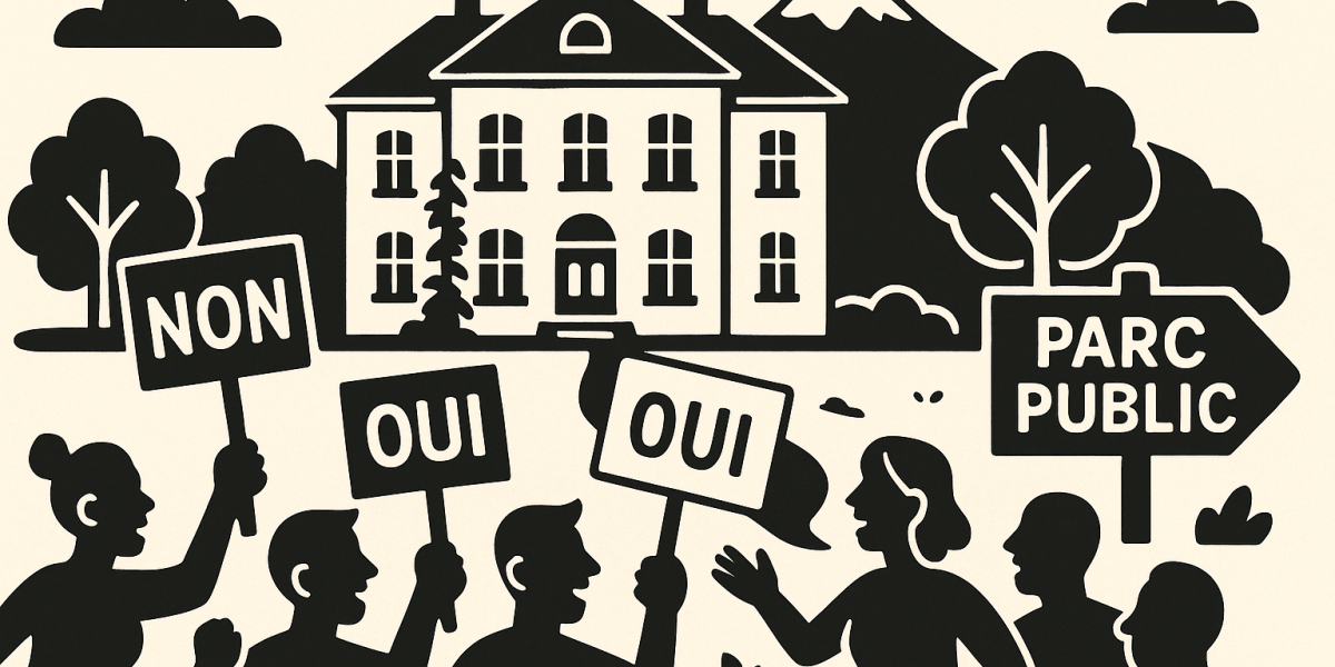 Façade de la maison de maître attribuée à Zep, entourée d'un vaste terrain destiné à devenir un parc public