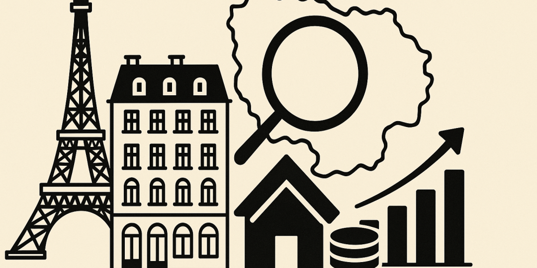 Vue aérienne de Paris au coucher du soleil, illustrant le marché immobilier parisien