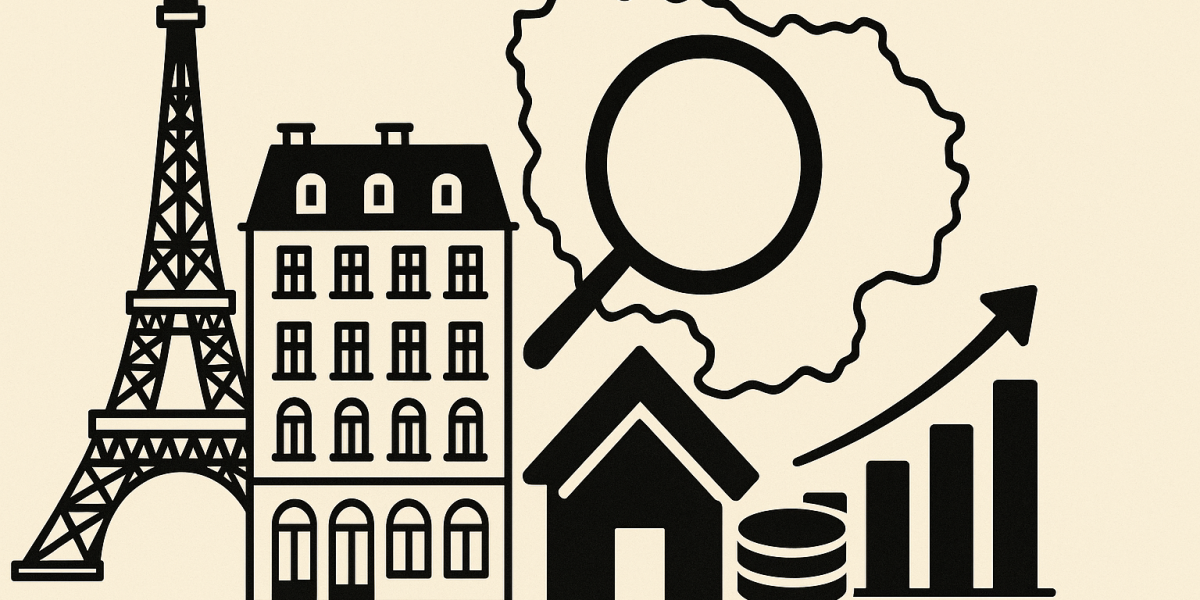 Vue aérienne de Paris au coucher du soleil, illustrant le marché immobilier parisien