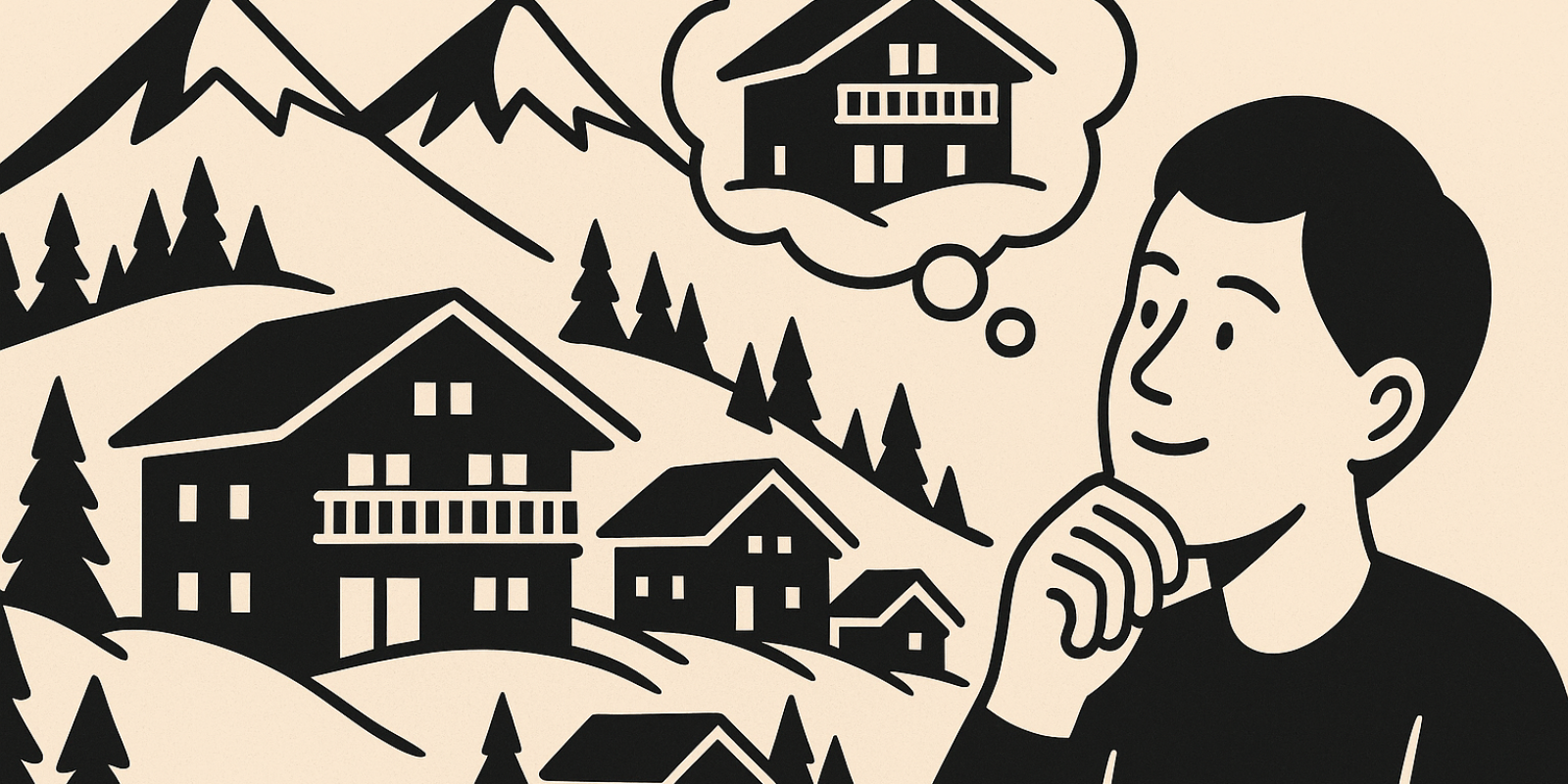 Village de montagne enneigé avec chalets : paysage représentatif des lieux prisés pour acheter un chalet en 2026