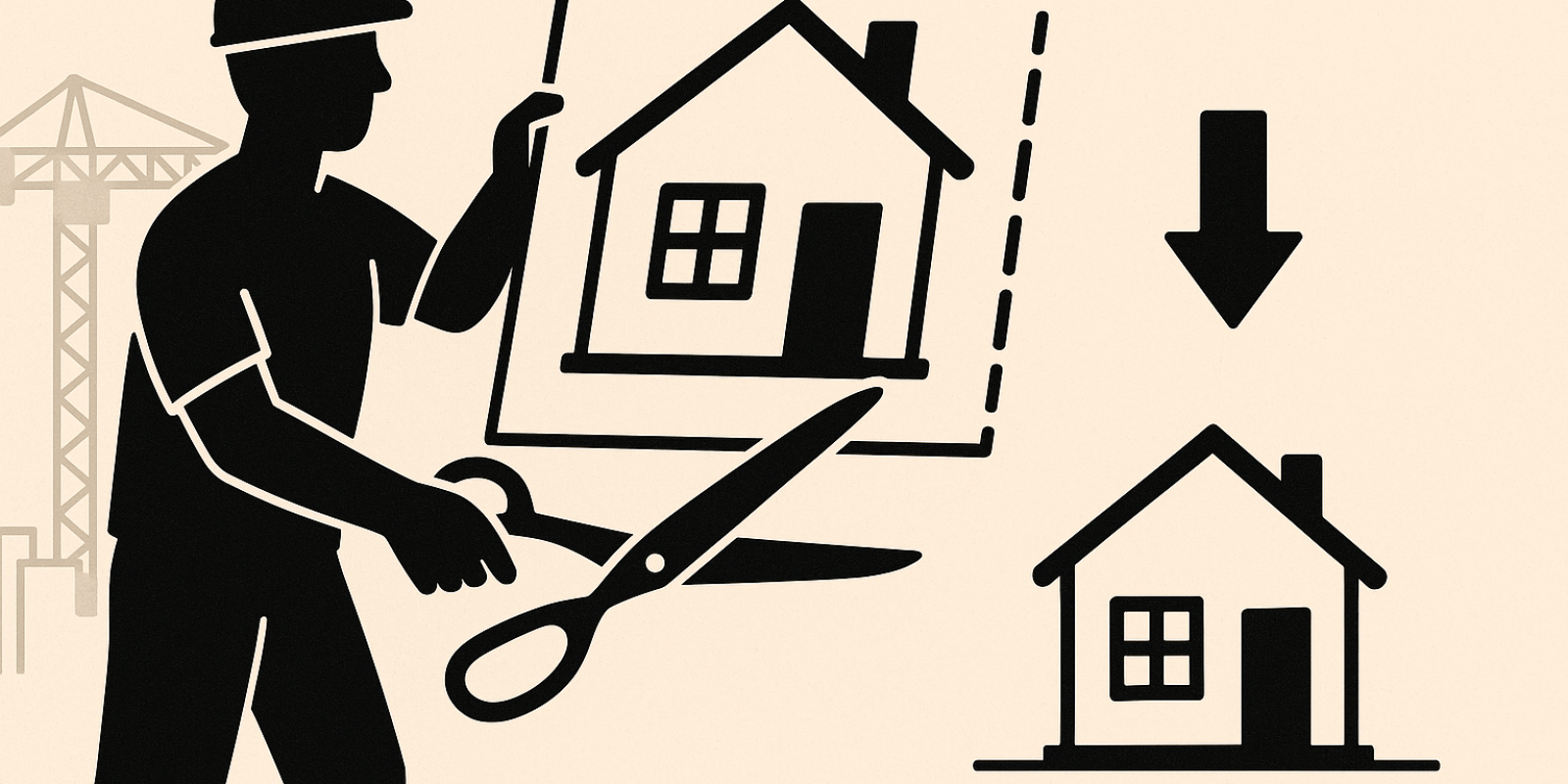 Illustration d'une maison en construction représentant la réduction des surfaces de projets des particuliers