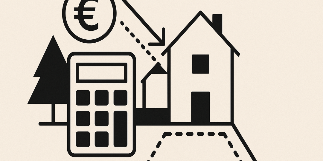 Chantier et plans d'une maison individuelle illustrant budget, surface et terrain