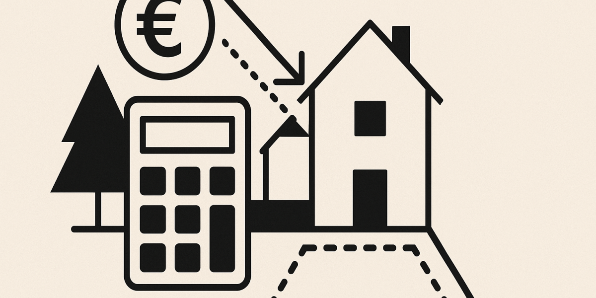 Chantier et plans d'une maison individuelle illustrant budget, surface et terrain