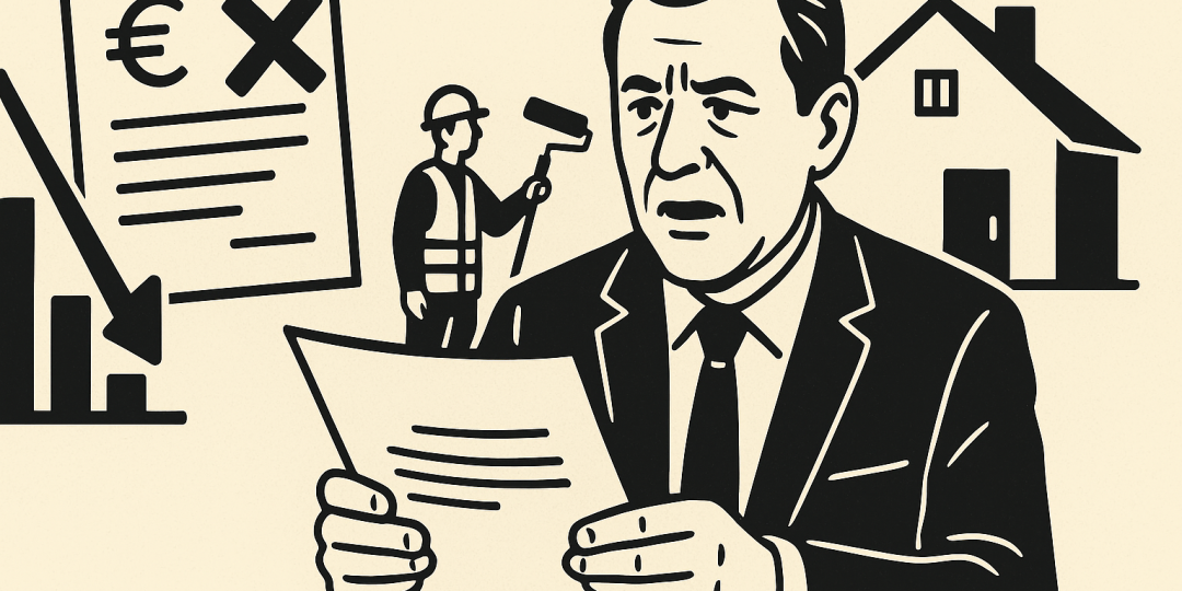 Illustration : bâtiment en travaux et documents financiers symbolisant MaPrimeRénov'