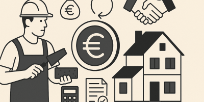 Ouvriers sur un chantier de rénovation énergétique d'une maison