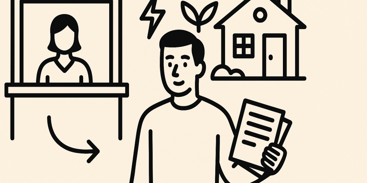 Maison en rénovation énergétique : ouvrier posant une isolation, panneaux solaires et étiquette MaPrimeRénov