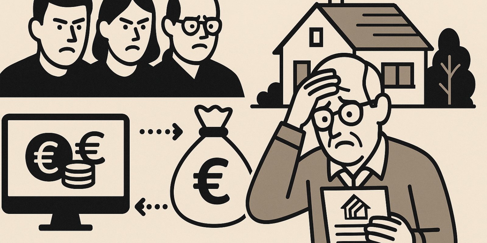 Dossier d'enquête sur des fraudes à MaPrimeRénov' avec documents administratifs et chantier de rénovation en arrière-plan