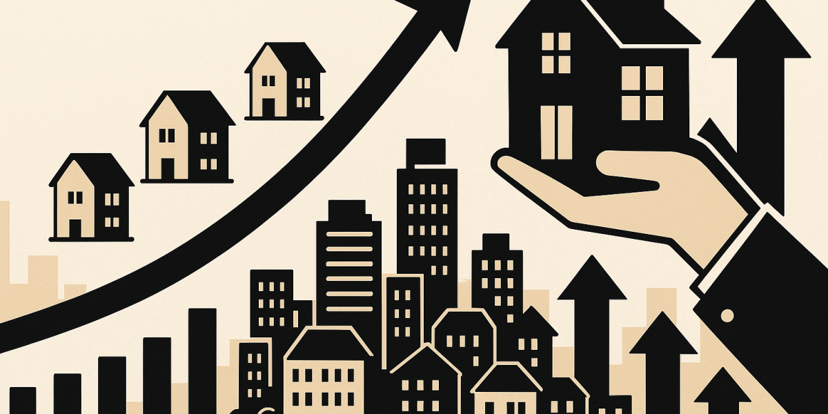 Graphique et vues urbaines illustrant la hausse des prix immobiliers dans les métropoles françaises