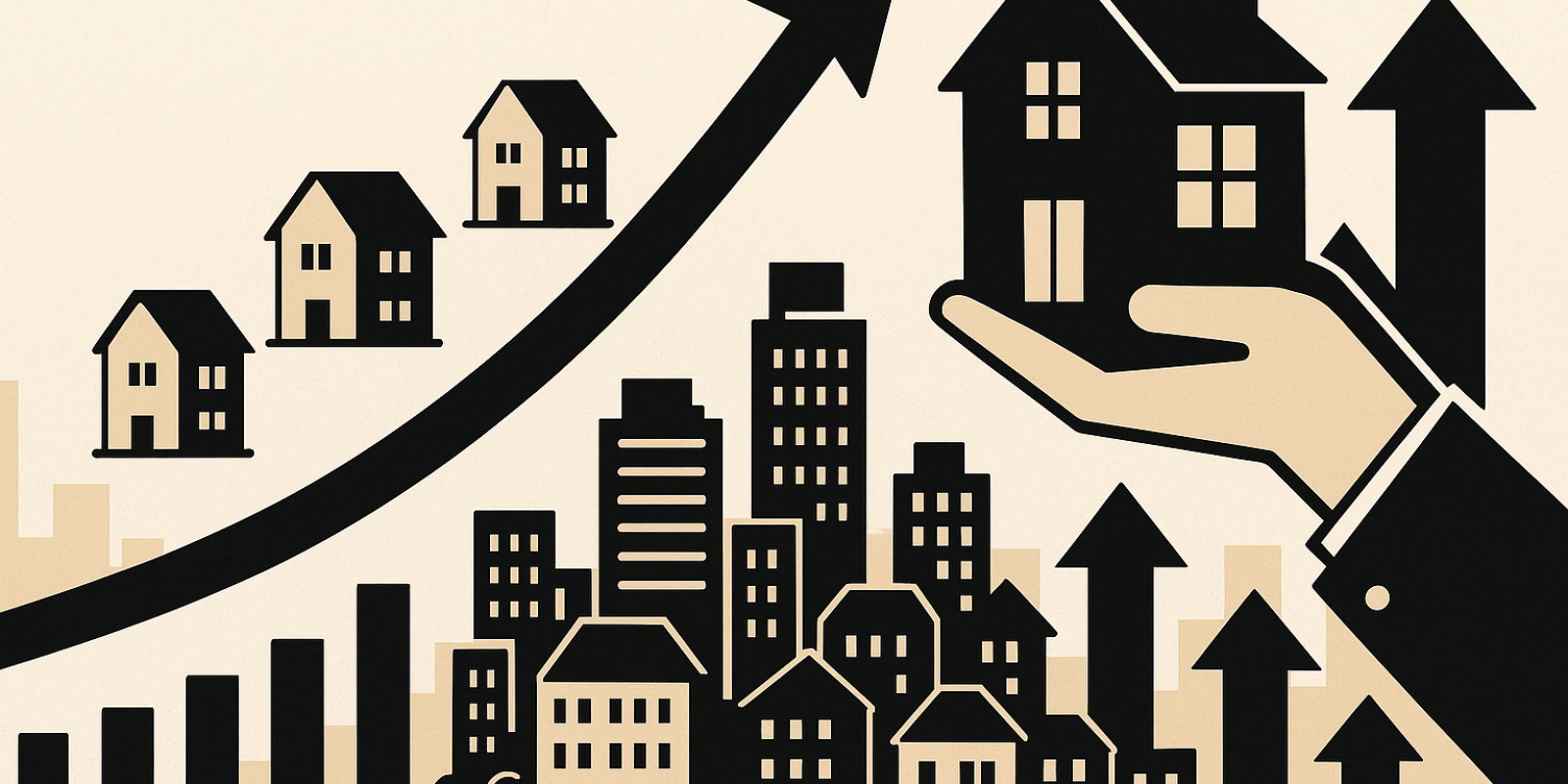 Graphique et vues urbaines illustrant la hausse des prix immobiliers dans les métropoles françaises