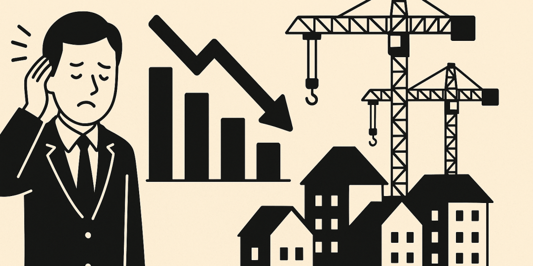 Vue d’un chantier immobilier avec des immeubles en construction représentant le ralentissement du marché du neuf