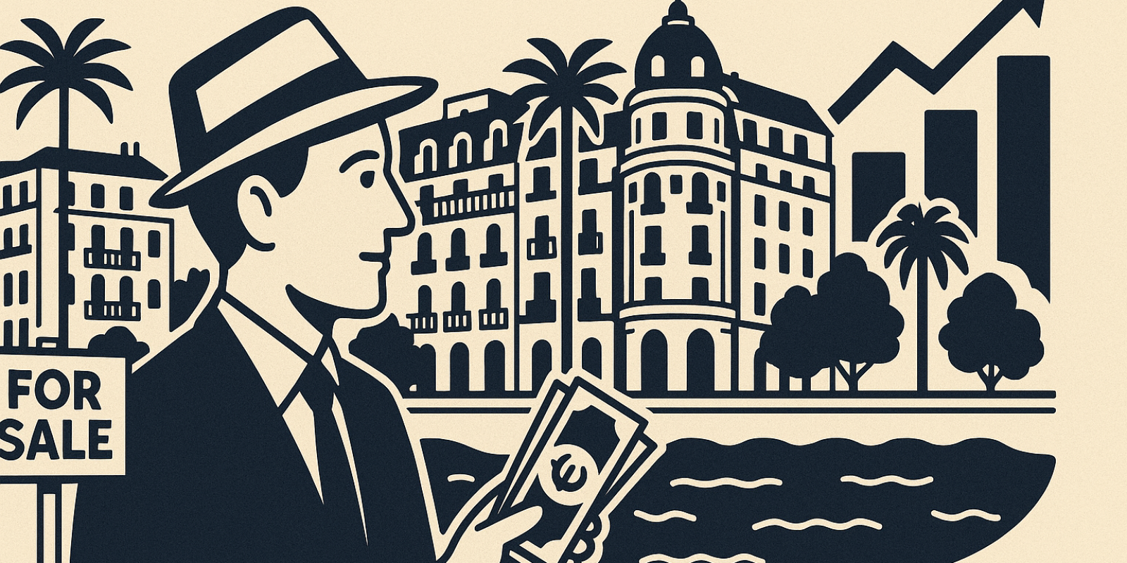 Vue panoramique de Nice avec quartiers résidentiels et axes côtiers illustrant le marché immobilier