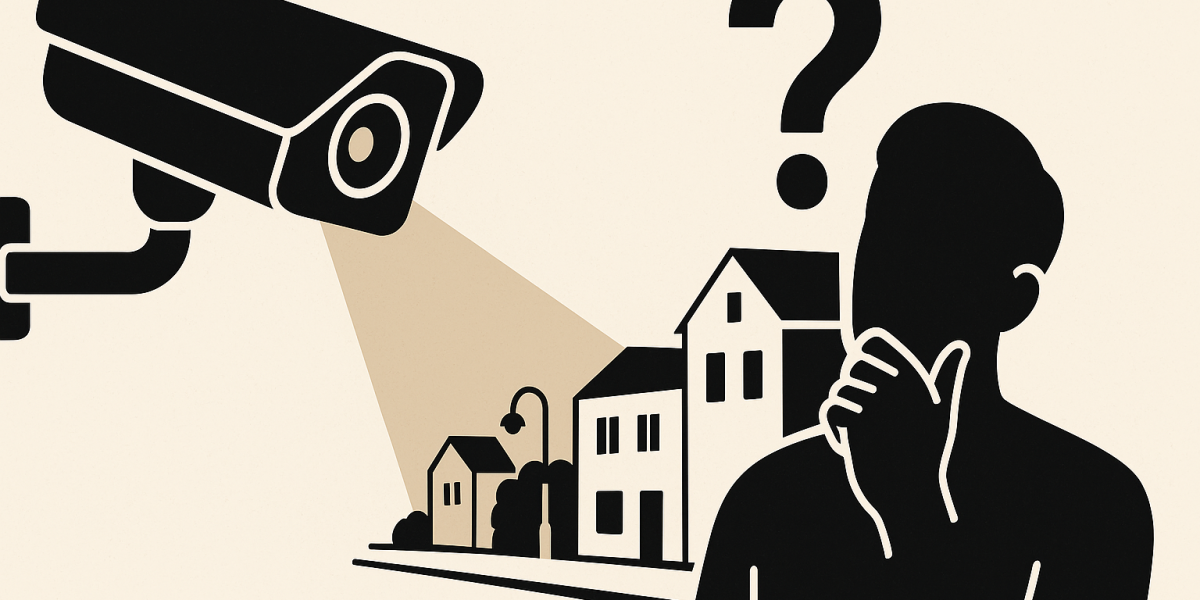 Caméra de surveillance orientée vers la rue depuis une façade résidentielle