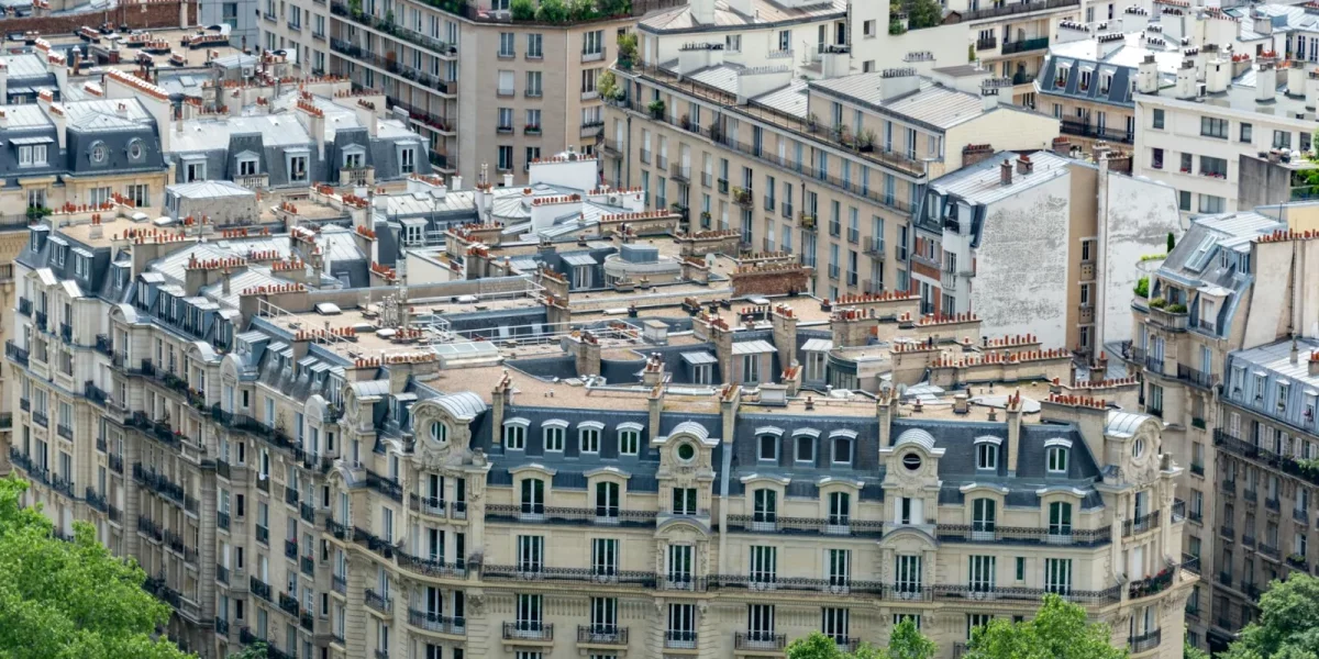Immeubles haussmanniens avec toits en ardoise et cheminées — architecture Paris
