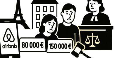 Vue d'un smartphone affichant l'application Airbnb devant la Tour Eiffel, symbolisant les locations touristiques à Paris