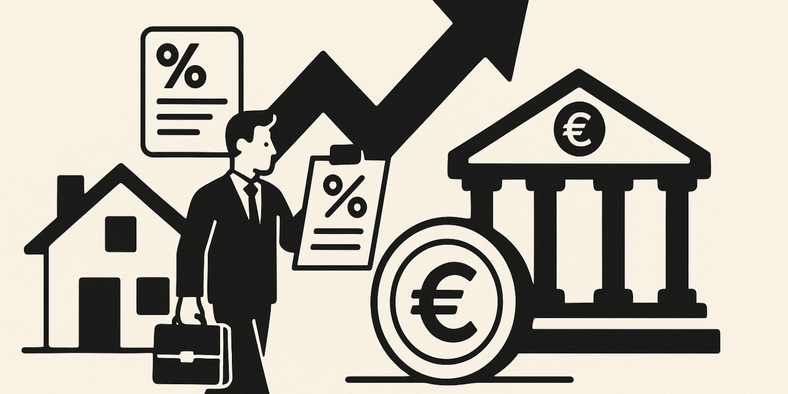 Illustration : conseillers bancaires et statistiques de taux de crédit immobilier