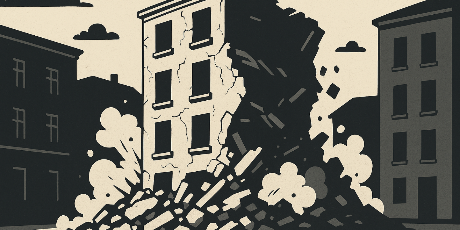 Façade effondrée d’un immeuble ancien dans le quartier Saint-Jacques à Perpignan