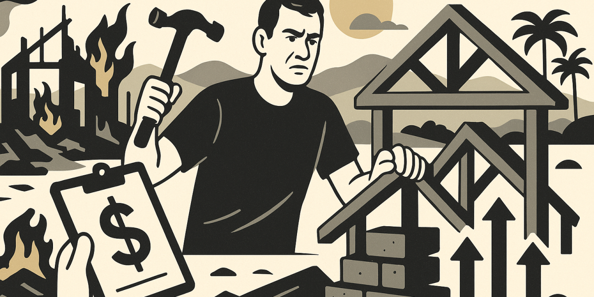 Vue aérienne de quartiers détruits par les incendies à Altadena, près de Los Angeles, maisons calcinées et parcelles vides