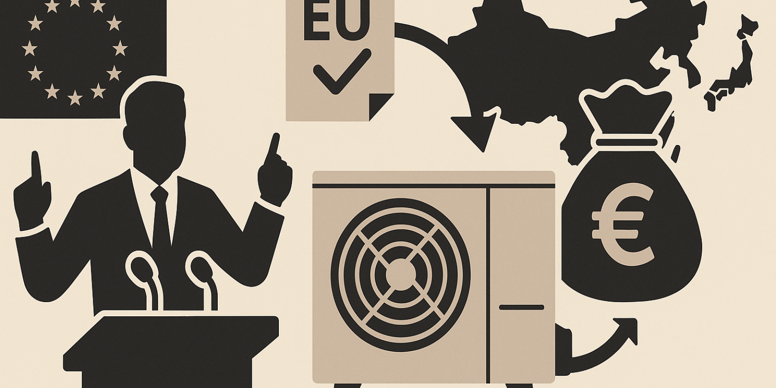 Technicien vérifiant une pompe à chaleur dans un atelier, illustration de la filière européenne sous tension