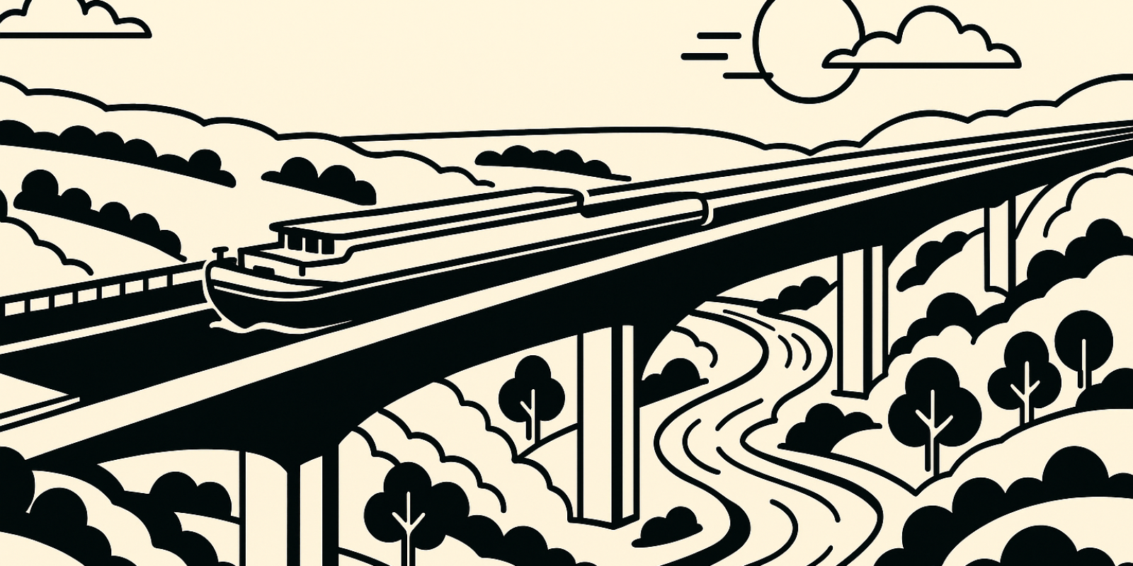 Maquette du pont-canal de la Somme : structure de 1,3 km conçue pour laisser passer des péniches de 185 m et intégrer le canal Seine‑Nord‑Europe