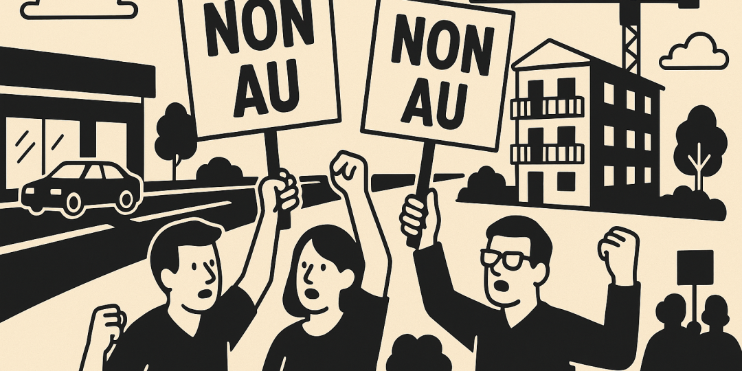 Terrain à Poulx (Gard) en bord de route départementale, objet d’un conflit entre projet commercial et préemption pour logements sociaux