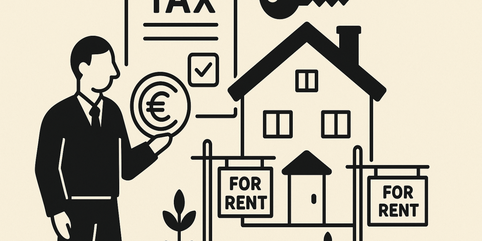 Illustration : clés et logement en arrière-plan symbolisant l'investissement locatif et le nouveau statut du bailleur privé