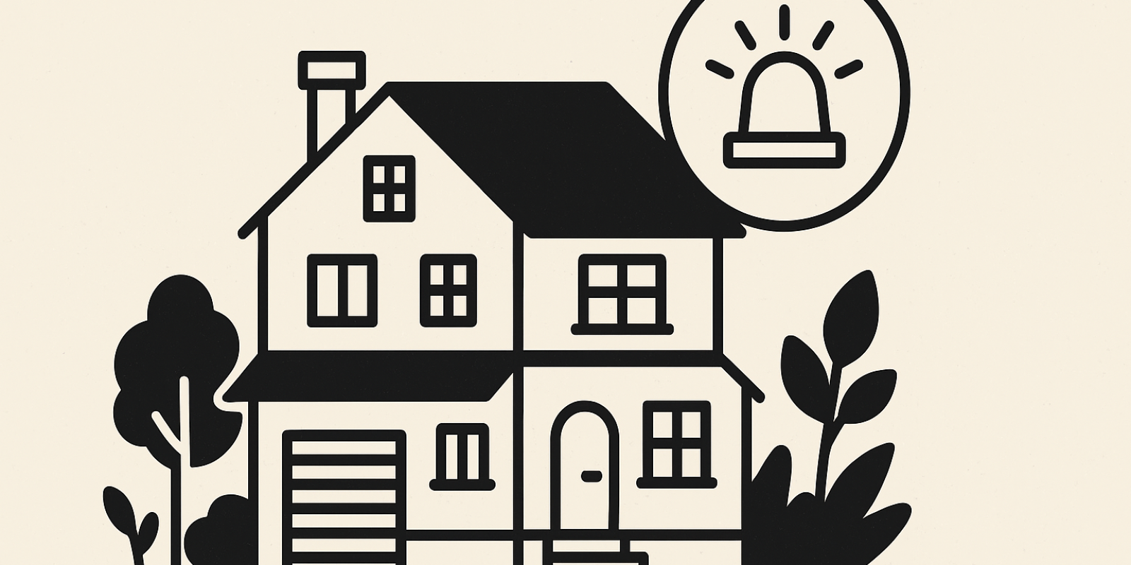 Maison protégée avec un système d'alarme : capteurs et signalisation