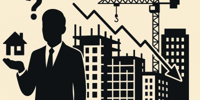 Chantier immobilier en attente de lancement avec grues et bâtiments en arrière-plan