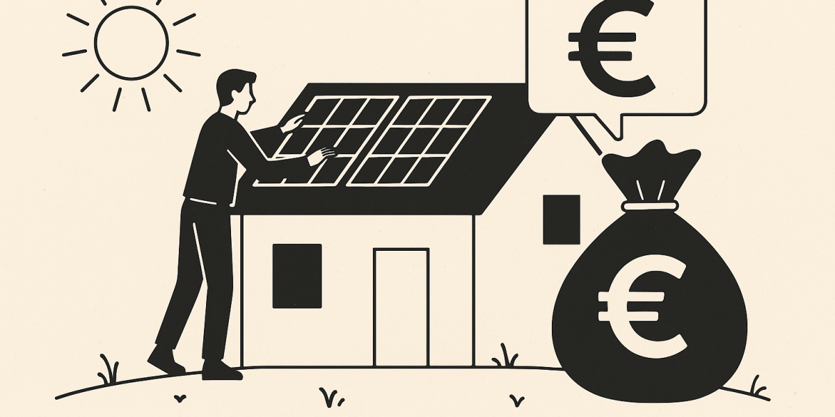 Toiture équipée de panneaux solaires illustrant la prime à l’autoconsommation
