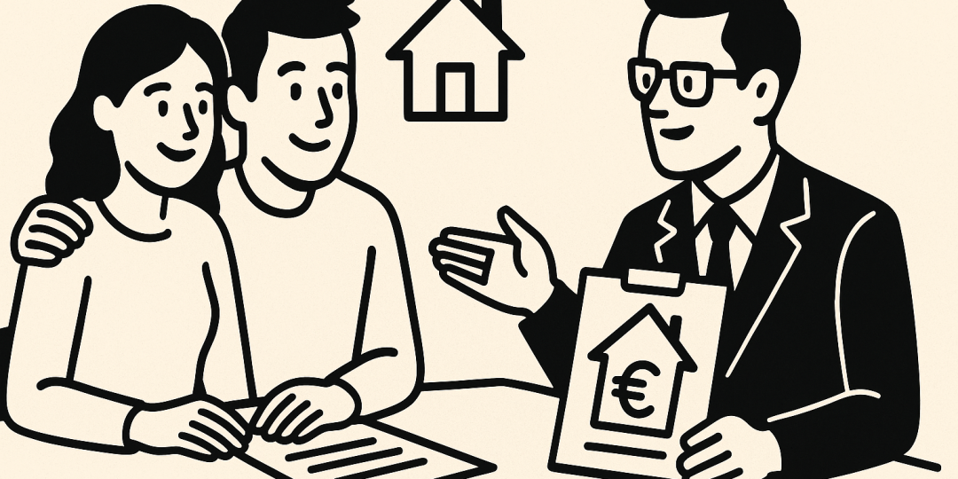 Jeune couple visitant un appartement, symbolisant les primo-accédants et les démarches bancaires