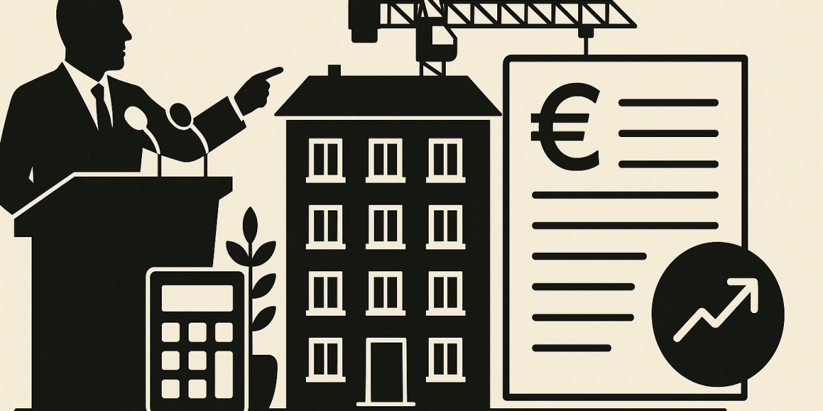 Façades d'immeubles neufs et chantier représentant l'investissement locatif et le débat sur le statut des bailleurs privés