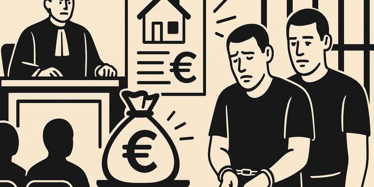 Salle d'audience et dossiers de rénovation énergétique symbolisant le procès pour détournement de Ma Prime Rénov'