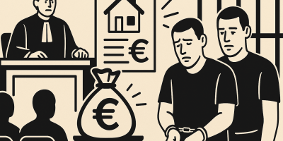 Salle d'audience et dossiers de rénovation énergétique symbolisant le procès pour détournement de Ma Prime Rénov'