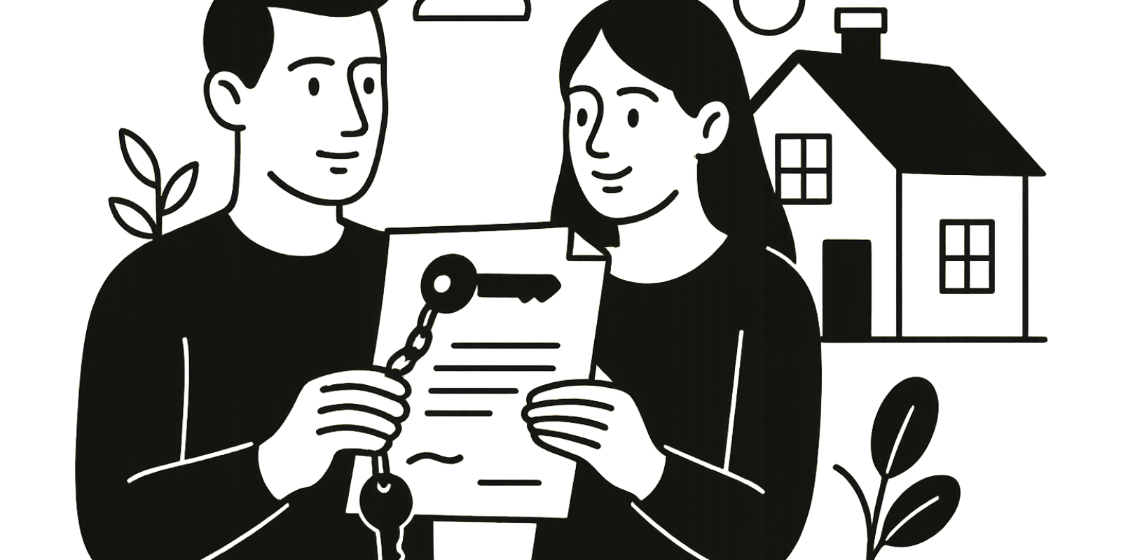 Couple regardant une maison - illustration de la transmission d'usufruit entre partenaires non mariés