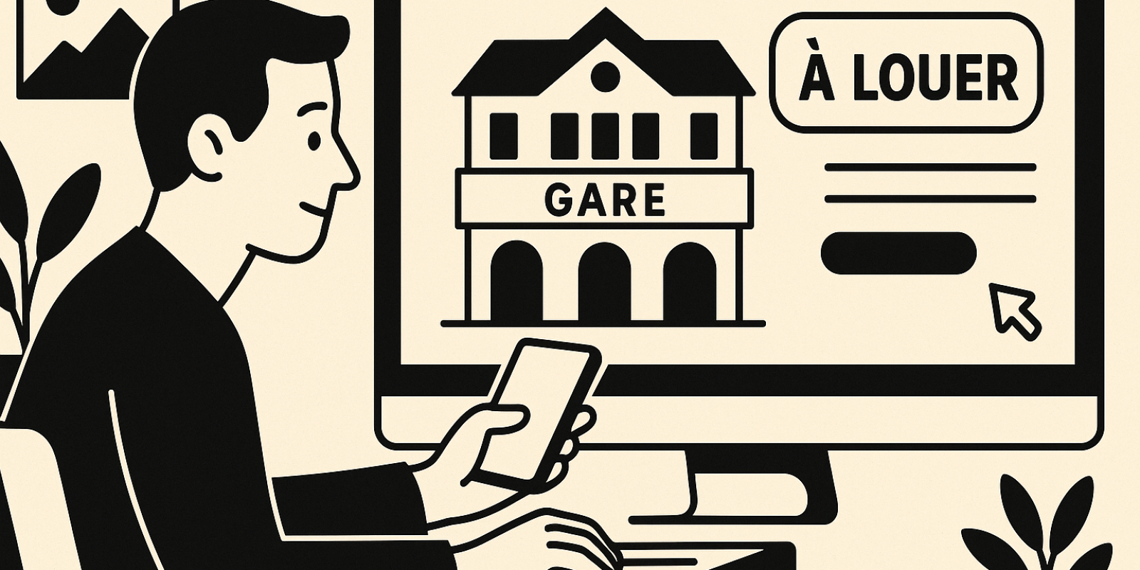 Façade d'une gare vide mise en location, illustration des gares proposées par la SNCF sur Leboncoin