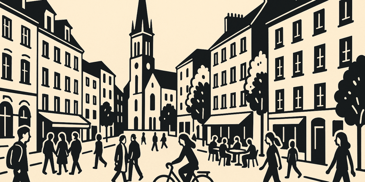 Rue commerçante du quartier Saint‑Martin à Brest, façades et ambiance urbaine