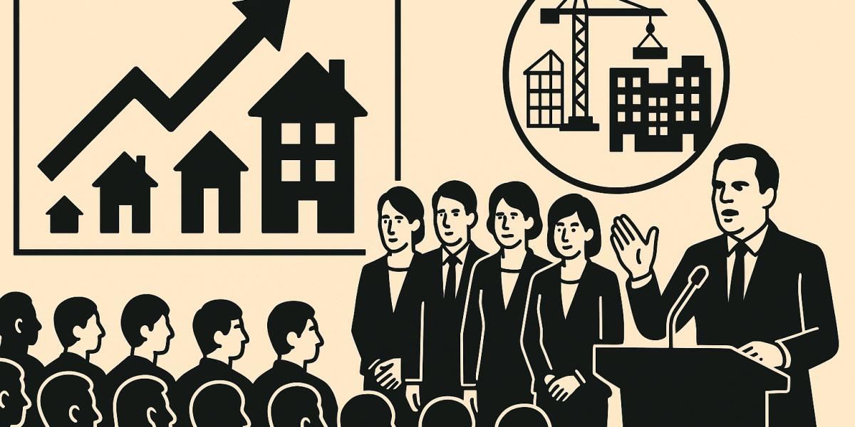 Le Premier ministre lors d'une visite de chantier de logements sociaux, illustrant le plan national de relance du logement