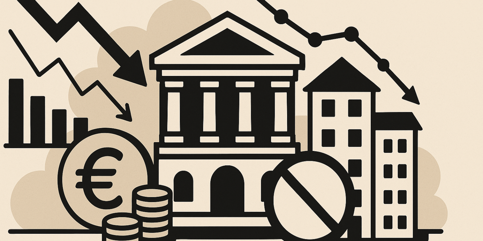 Graphique stylisé illustrant la baisse du rendement des SCPI et la hausse des parts bloquées