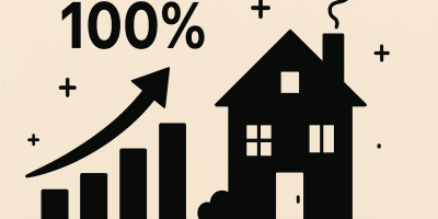 Maison ancienne et courbe illustrant une forte hausse de valeur à la revente