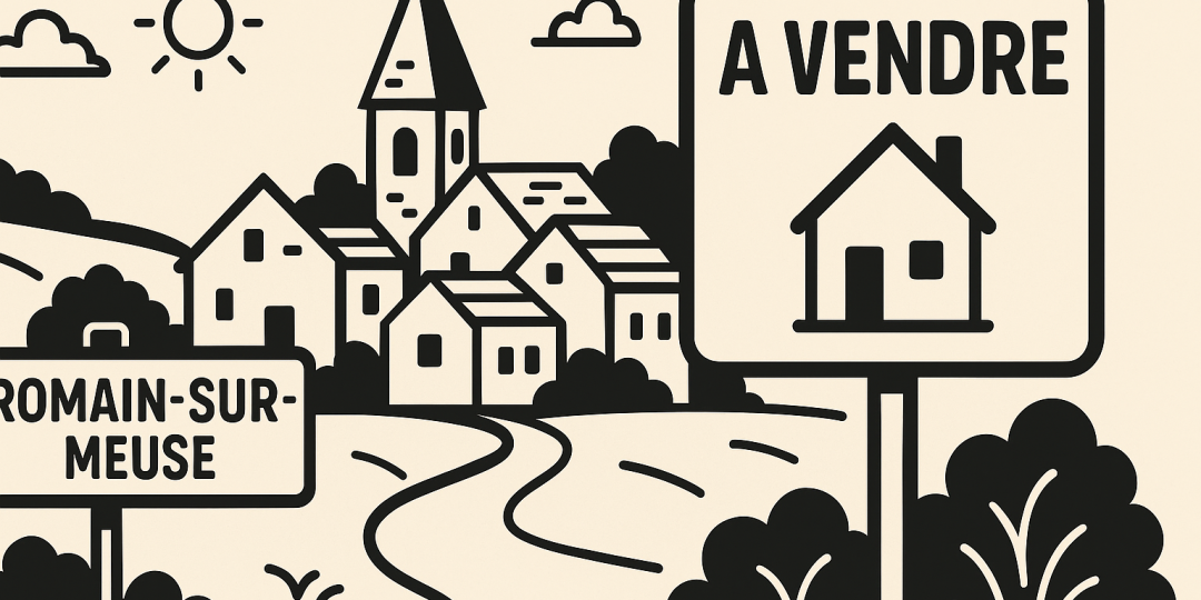 Panoramique du village de Romain-sur-Meuse : maisons anciennes et ruelles, paysage rural