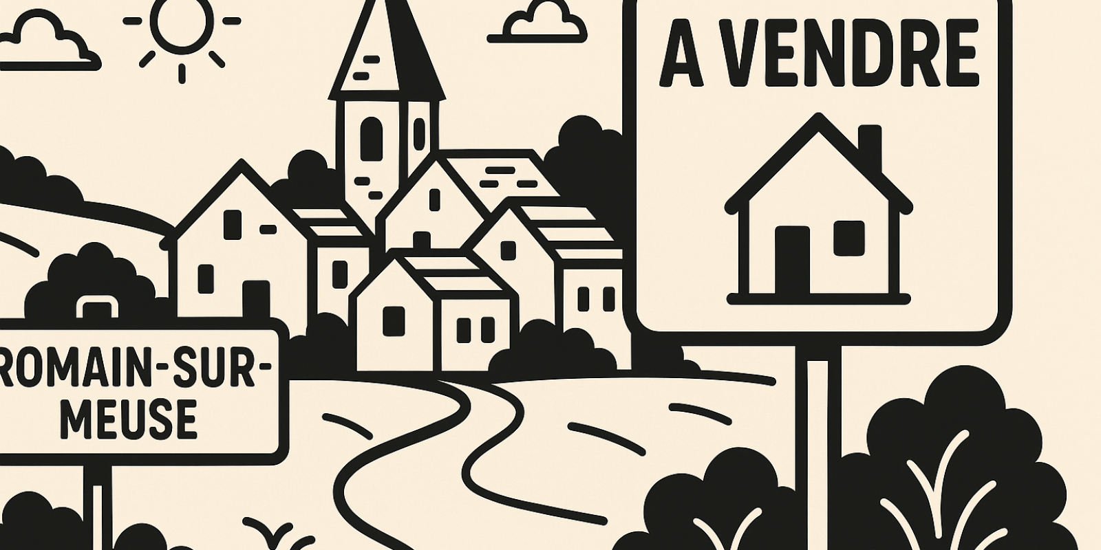 Panoramique du village de Romain-sur-Meuse : maisons anciennes et ruelles, paysage rural