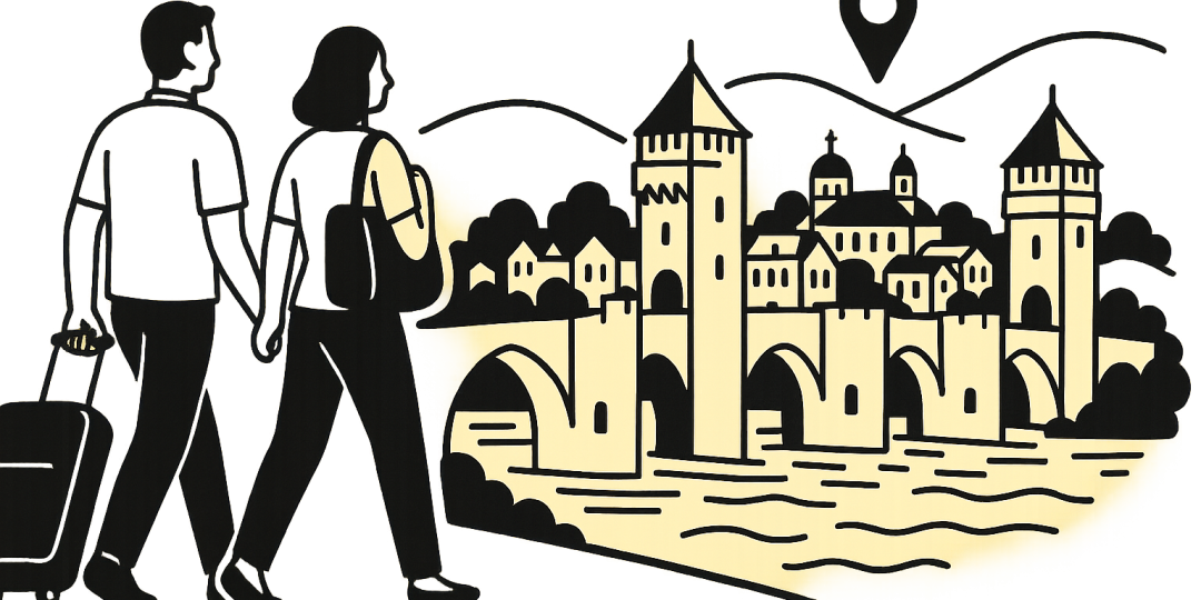 Vue panoramique de Cahors avec le Pont Valentré et les bords du Lot, illustrant patrimoine et cadre de vie