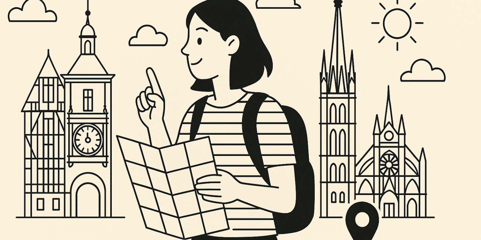 Panorama urbain de Rouen illustrant plusieurs quartiers de la ville