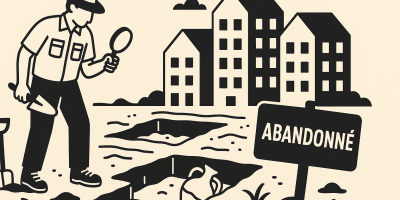 Pancarte et terrain à Saint‑Vivien : projet de logements abandonné