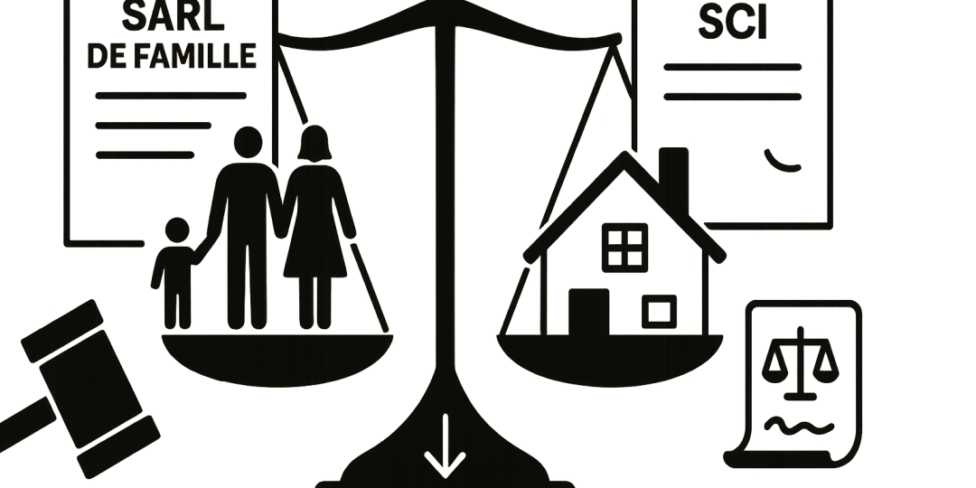 Illustration : documents juridiques et clés symbolisant le choix entre SARL de famille et SCI pour un projet immobilier en famille