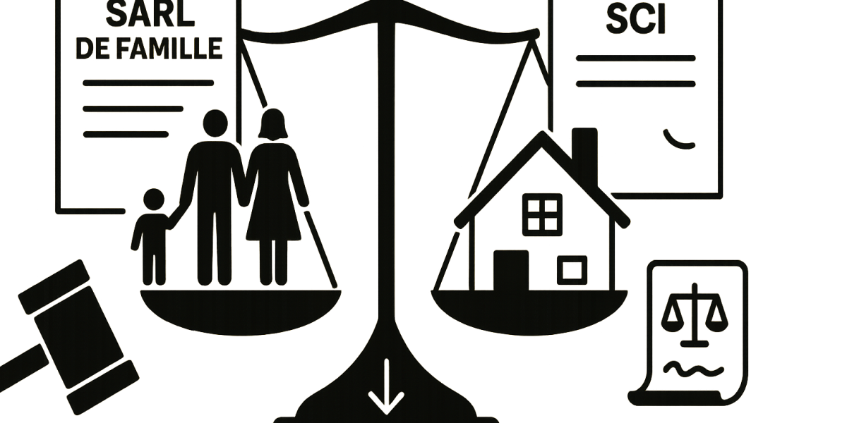 Illustration : documents juridiques et clés symbolisant le choix entre SARL de famille et SCI pour un projet immobilier en famille