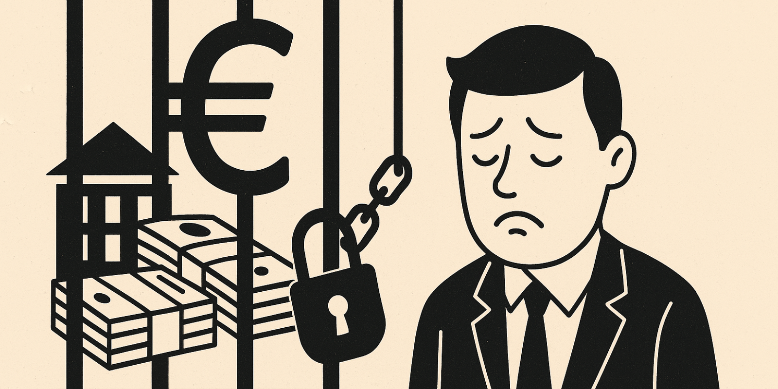 Illustration montrant des investisseurs et un graphique financier, symbolisant la difficulté d’accès à la liquidité des SCPI