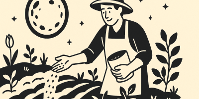 Illustration d’un potager sous une pleine lune, semis et calendrier lunaire