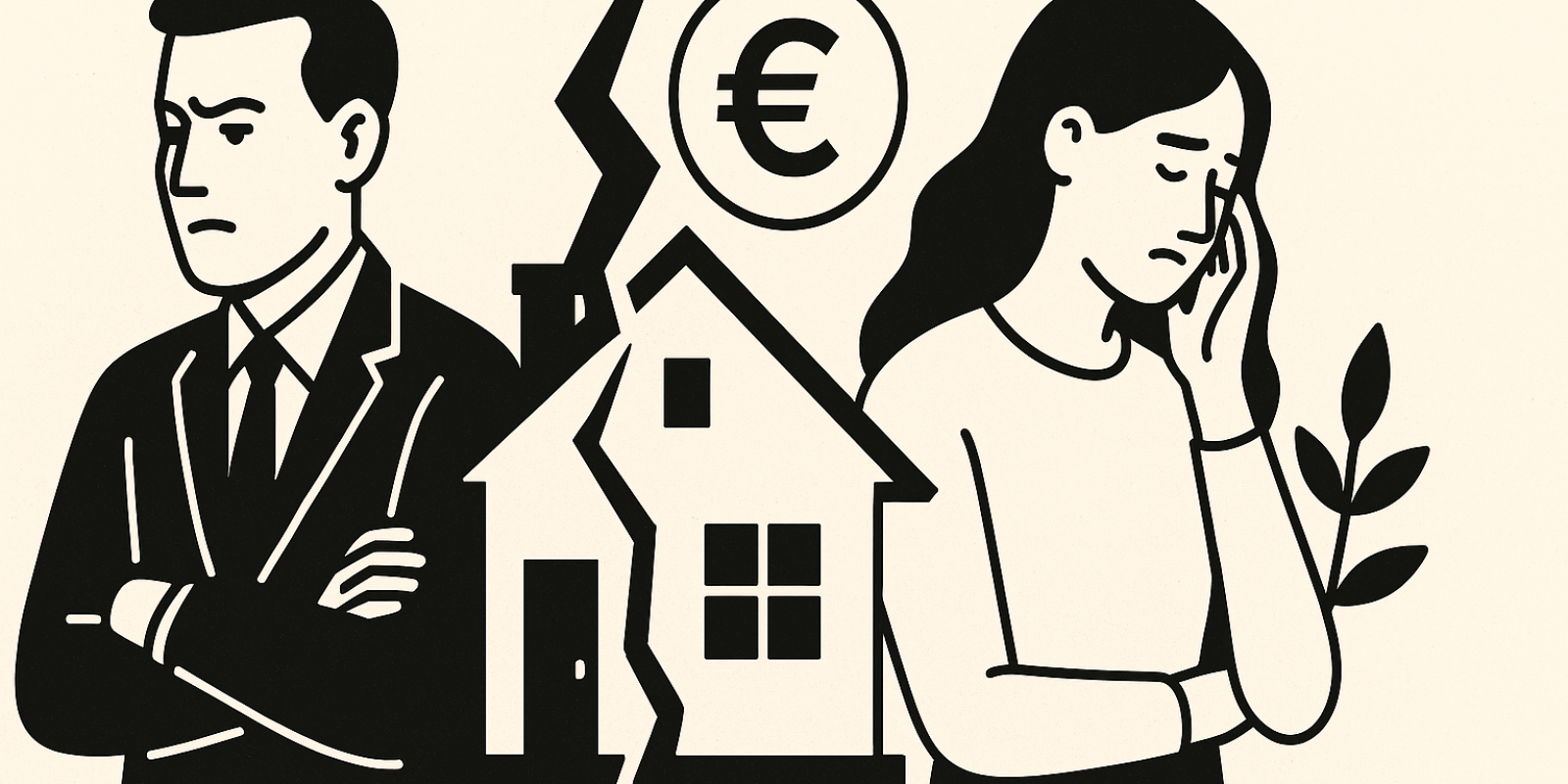 Couple séparé devant une maison — illustration de la question de l’exonération de la plus‑value